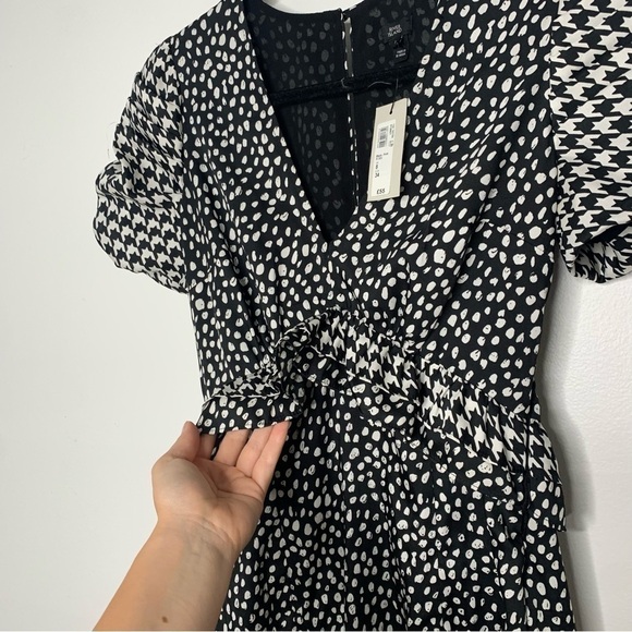 River Island black white polka dot ruffle short sleeve midi dress - Picture 5 of 10